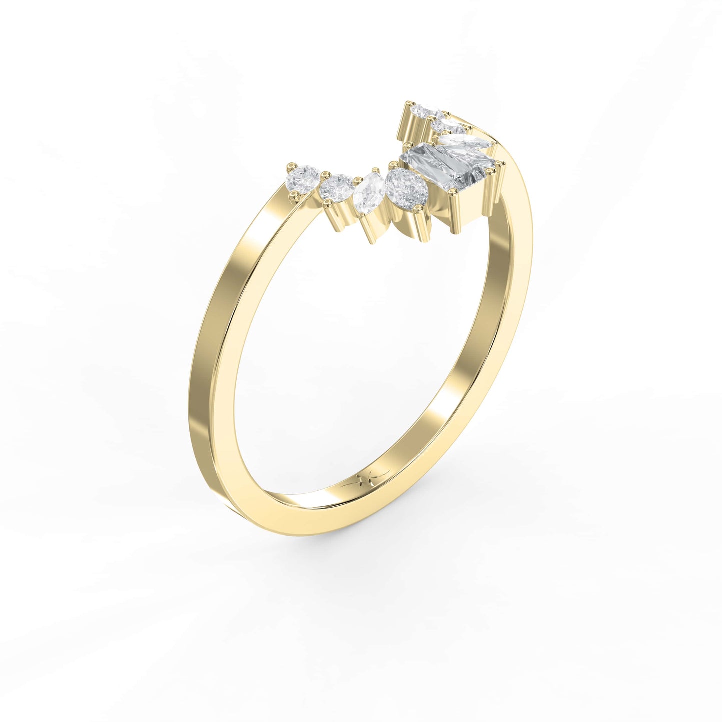 Gracefully Crafted Marquise & Baguette Diamond Curved Design Ring