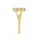 Modern Split Shank Three Stone Round Diamond Curved Ring