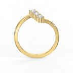 Modern Split Shank Three Stone Round Diamond Curved Ring
