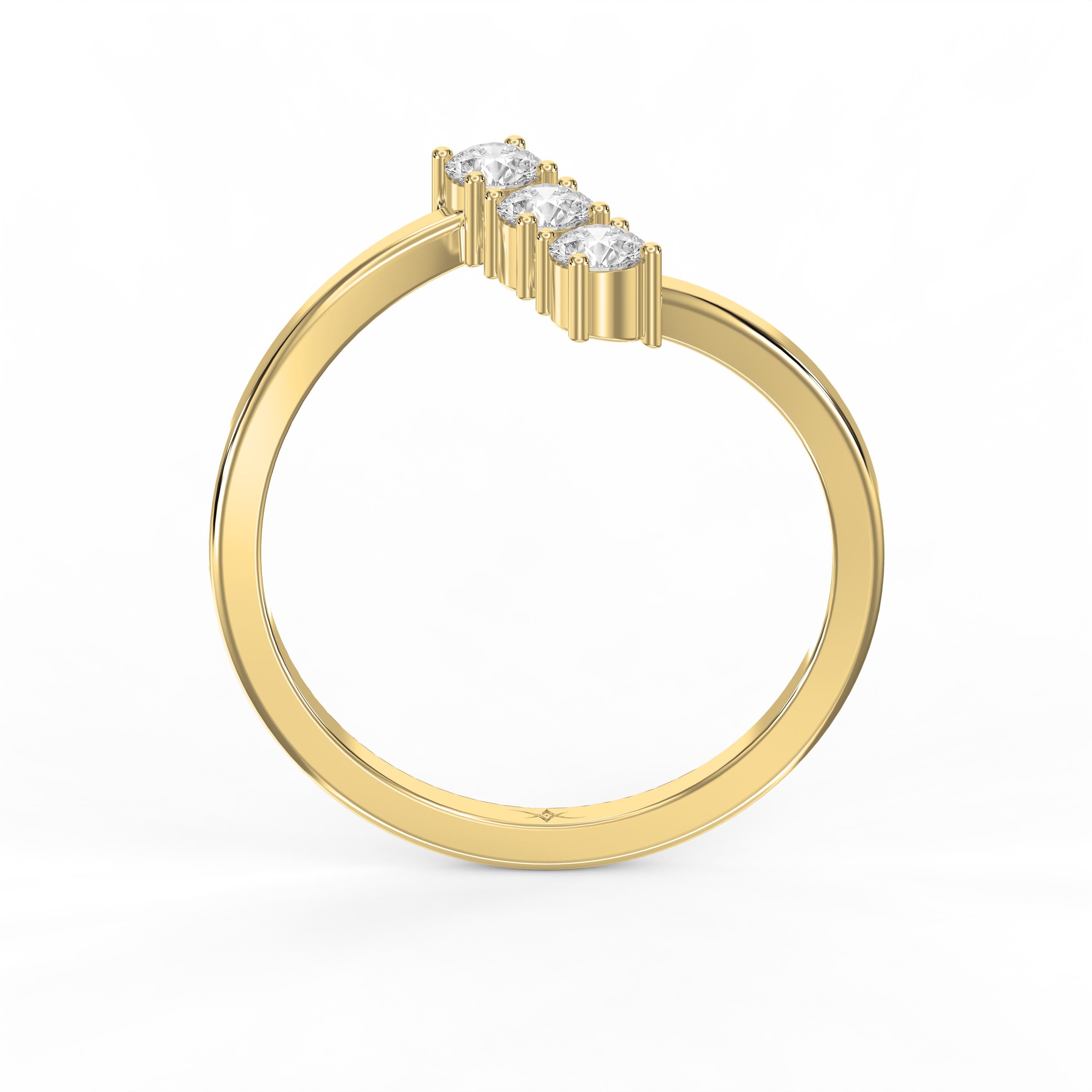 Modern Split Shank Three Stone Round Diamond Curved Ring