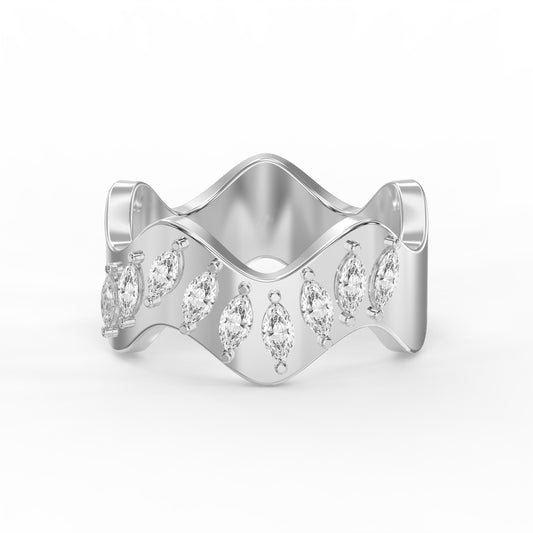 Curved Diamond Band with Marquise Cut Uniqe Statement Band