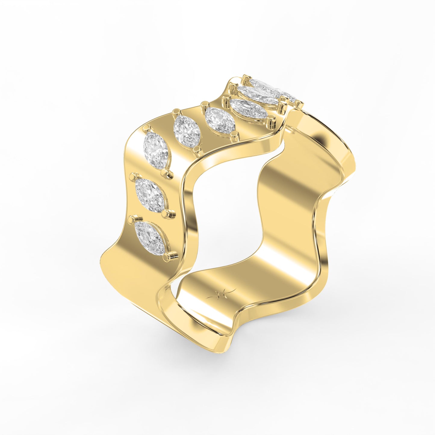 Curved Diamond Band with Marquise Cut Uniqe Statement Band