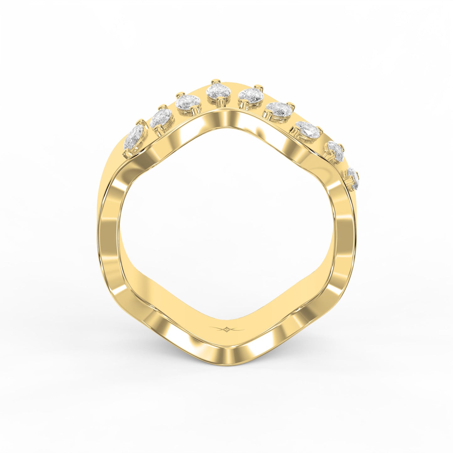 Curved Diamond Band with Marquise Cut Uniqe Statement Band