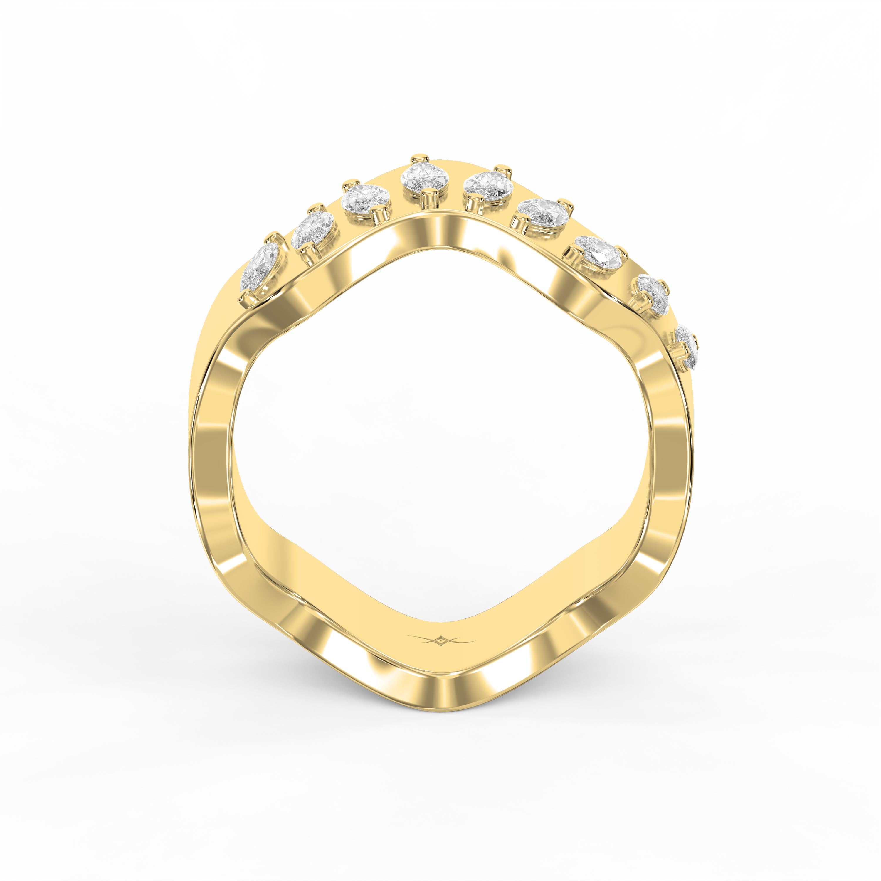 Curved Diamond Band with Marquise Cut Uniqe Statement Band