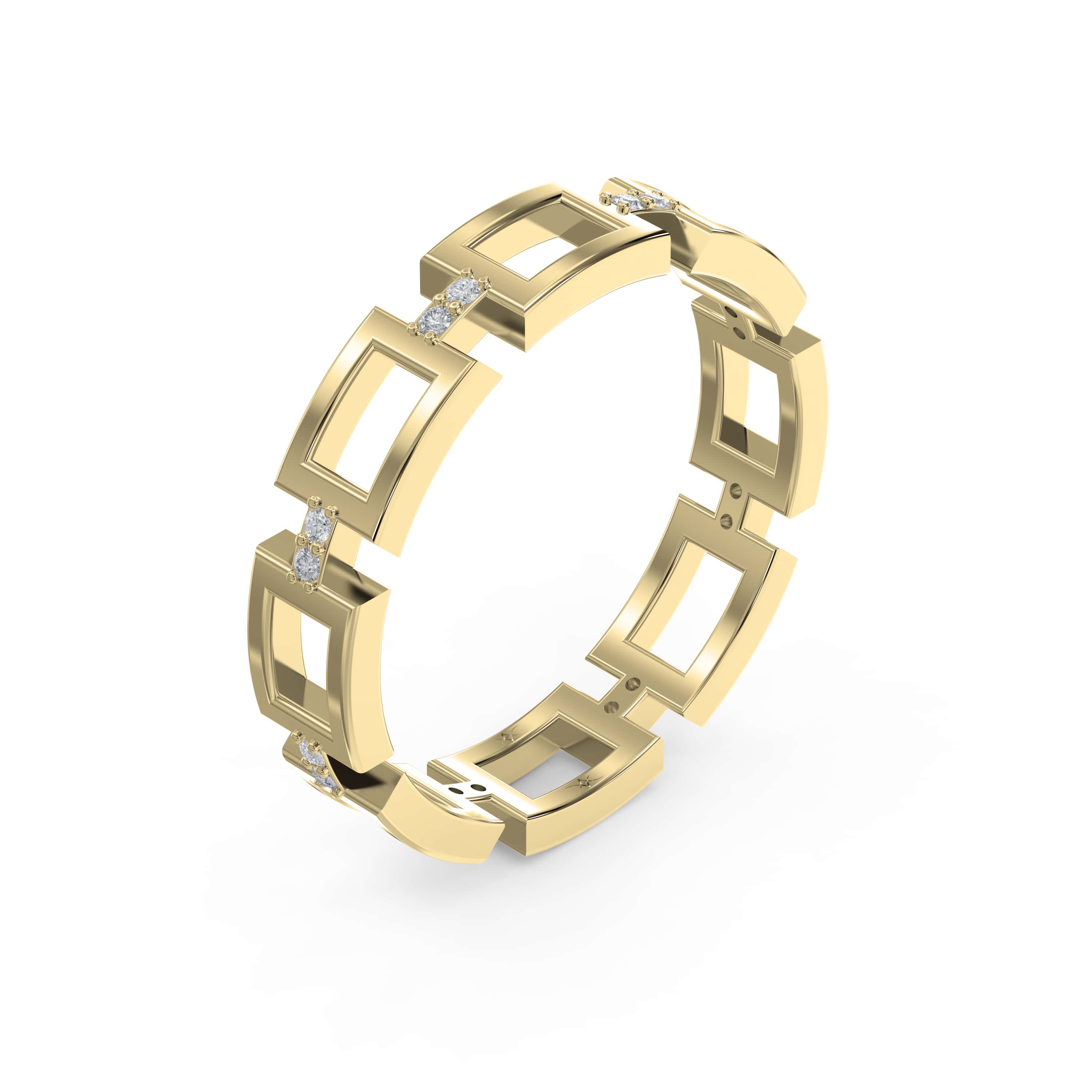 Square Link Dainty Round Diamond Wedding Band