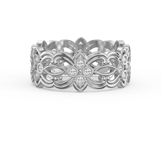 Floral Diamond Wide Vintage Band ( 0.20 - 0.30 ct. )