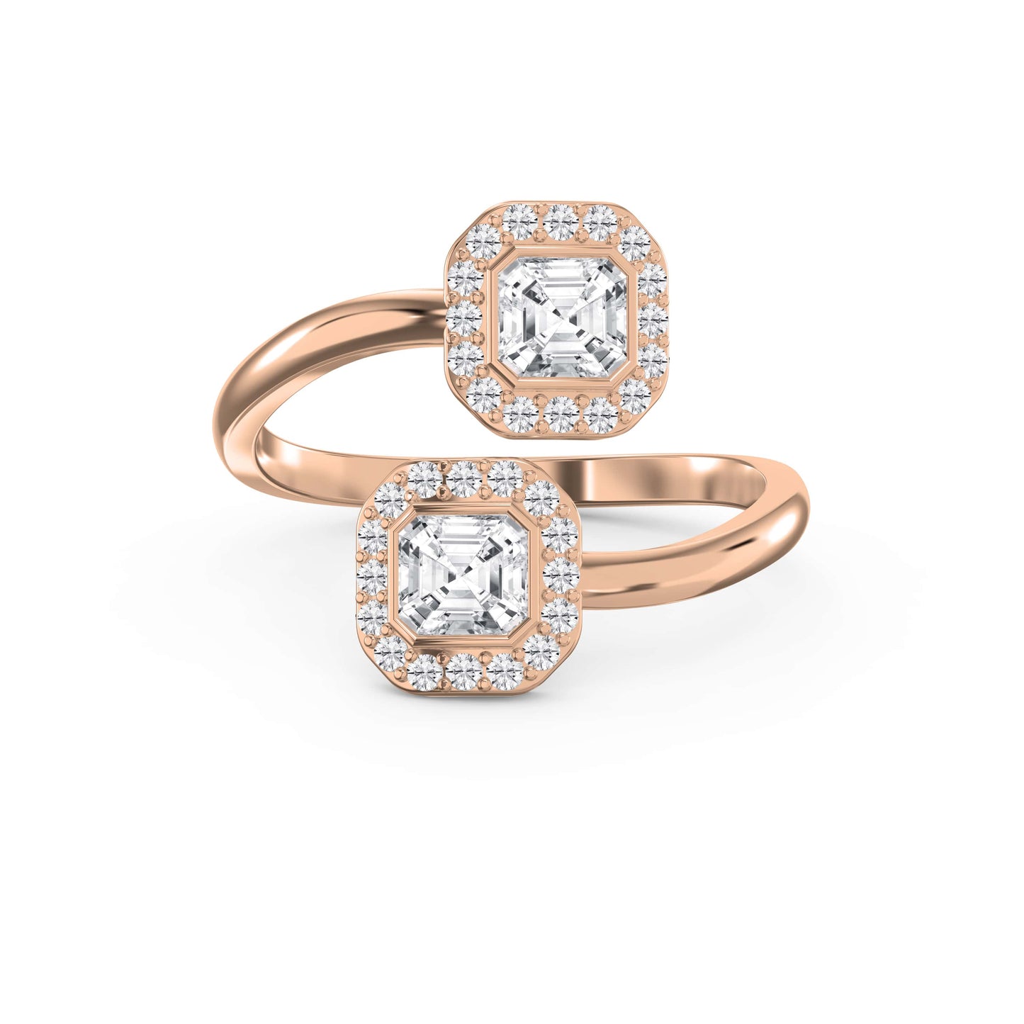 Two Stone Bypass Style Ascher Diamond Fashion Ring