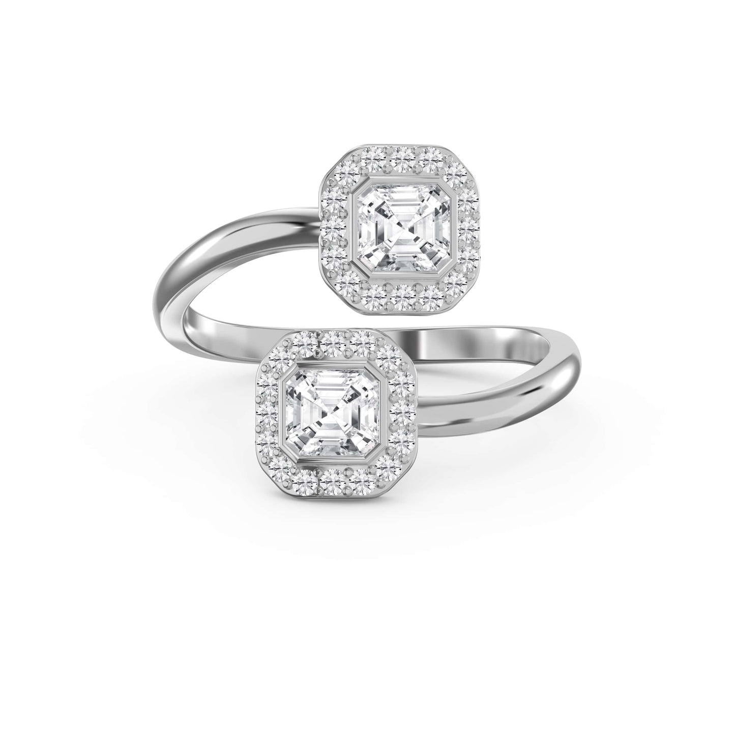 Two Stone Bypass Style Ascher Diamond Fashion Ring