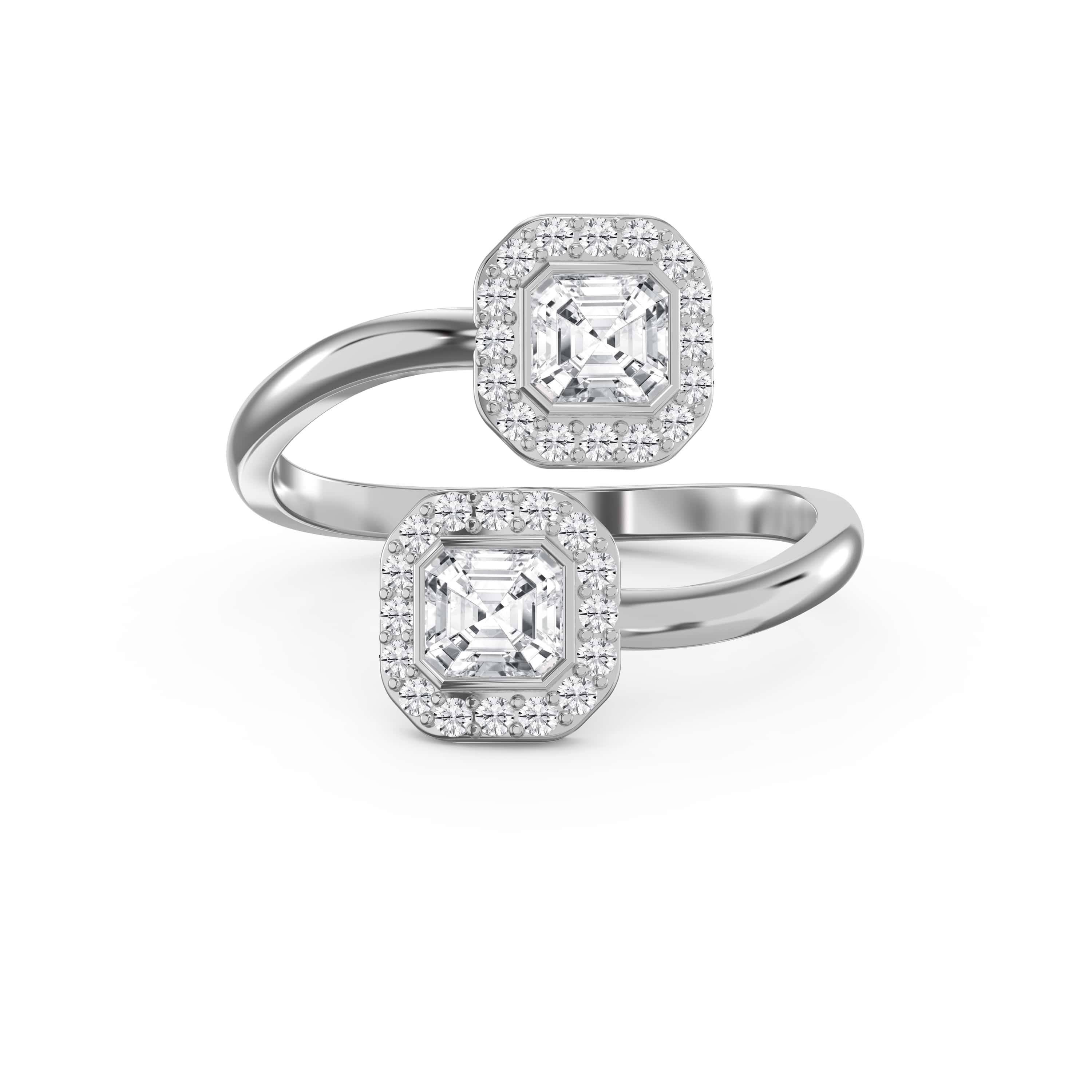 Two Stone Bypass Style Ascher Diamond Fashion Ring