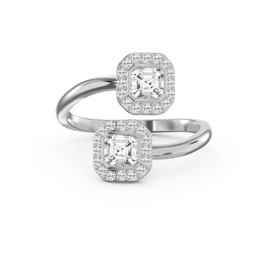Two Stone Bypass Style Ascher Diamond Fashion Ring