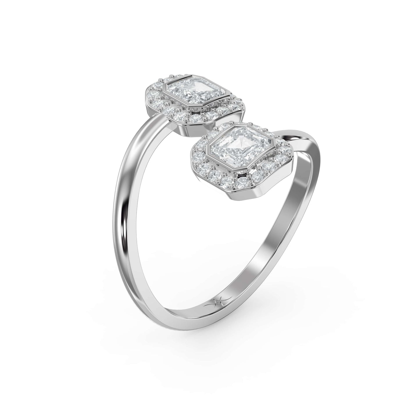 Two Stone Bypass Style Ascher Diamond Fashion Ring