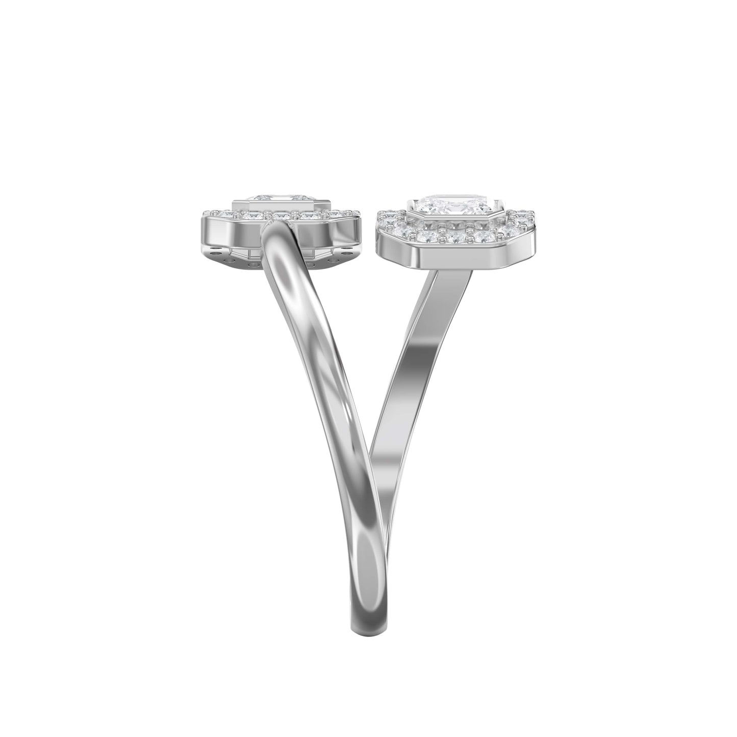 Two Stone Bypass Style Ascher Diamond Fashion Ring