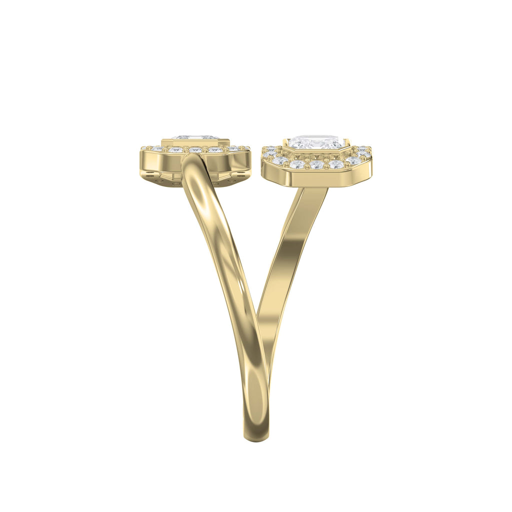 Two Stone Bypass Style Ascher Diamond Fashion Ring