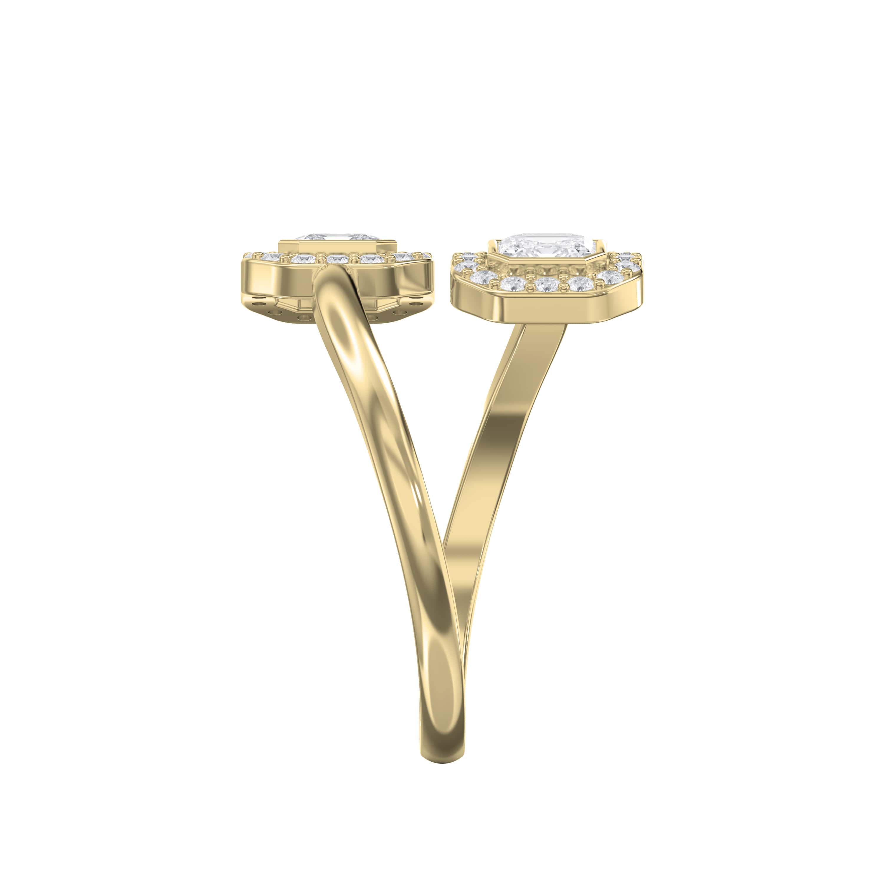 Two Stone Bypass Style Ascher Diamond Fashion Ring