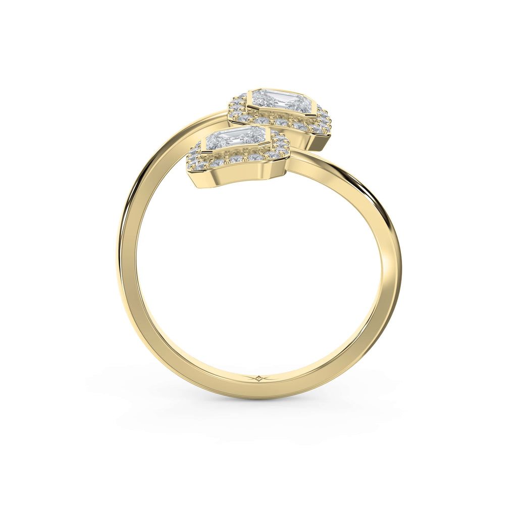 Two Stone Bypass Style Ascher Diamond Fashion Ring