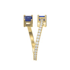 Emerald Cut Blue Sapphire Double Stone Pave Wrap Ring