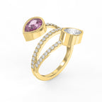Elegant Wrap Style Dual Pear Shape Diamond Ring with Pink Gemstone