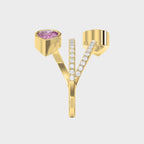 Elegant Wrap Style Dual Pear Shape Diamond Ring with Pink Gemstone