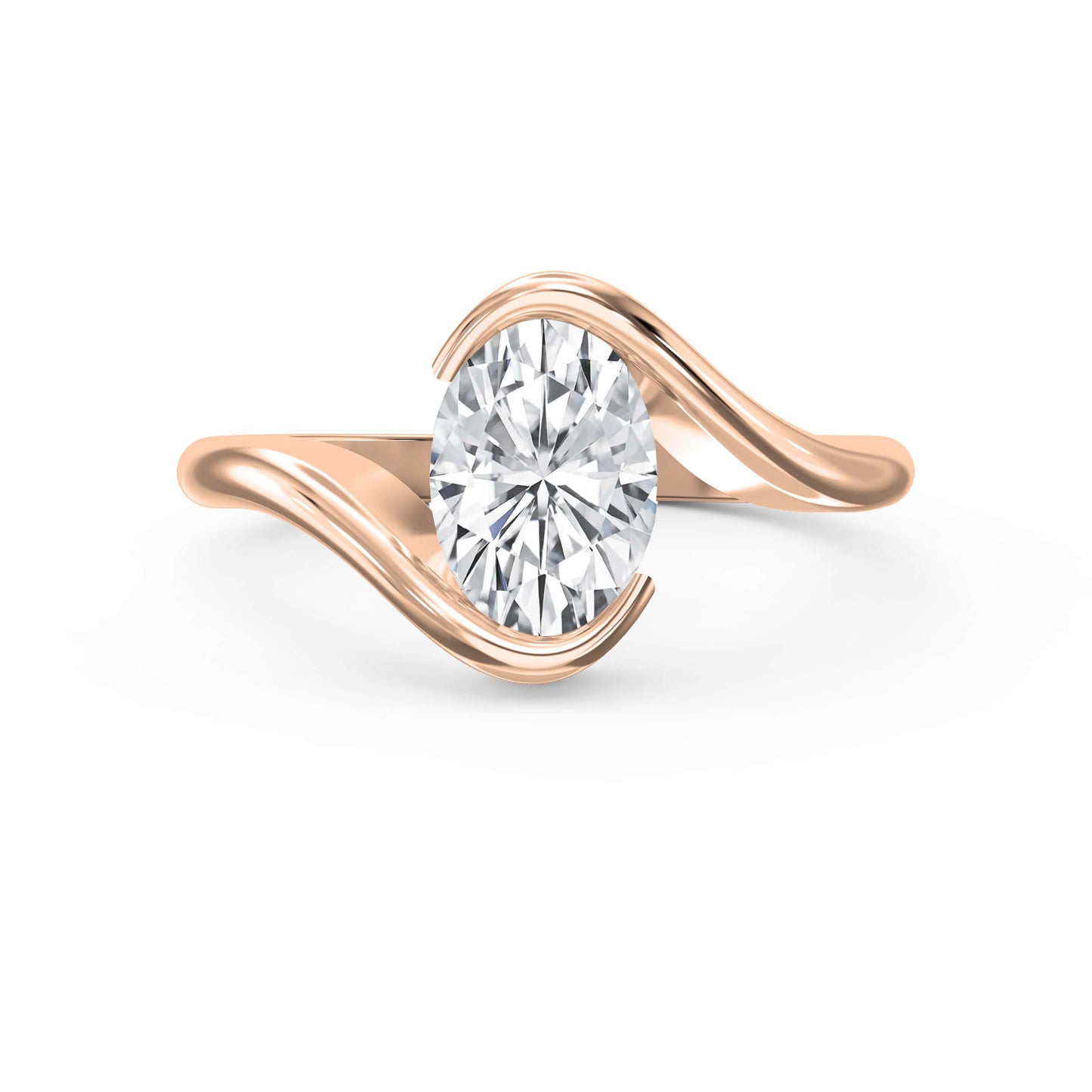Modern Twist Bypass Design Oval Diamond Solitaire Ring