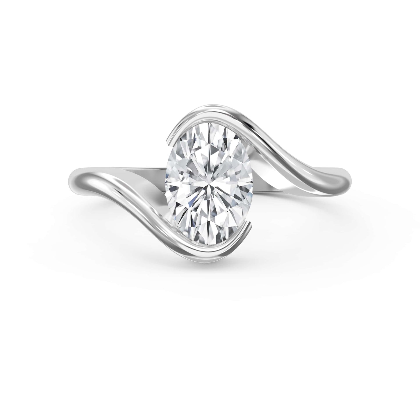 Modern Twist Bypass Design Oval Diamond Solitaire Ring