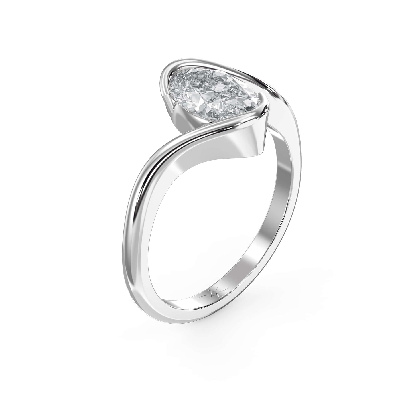 Modern Twist Bypass Design Oval Diamond Solitaire Ring