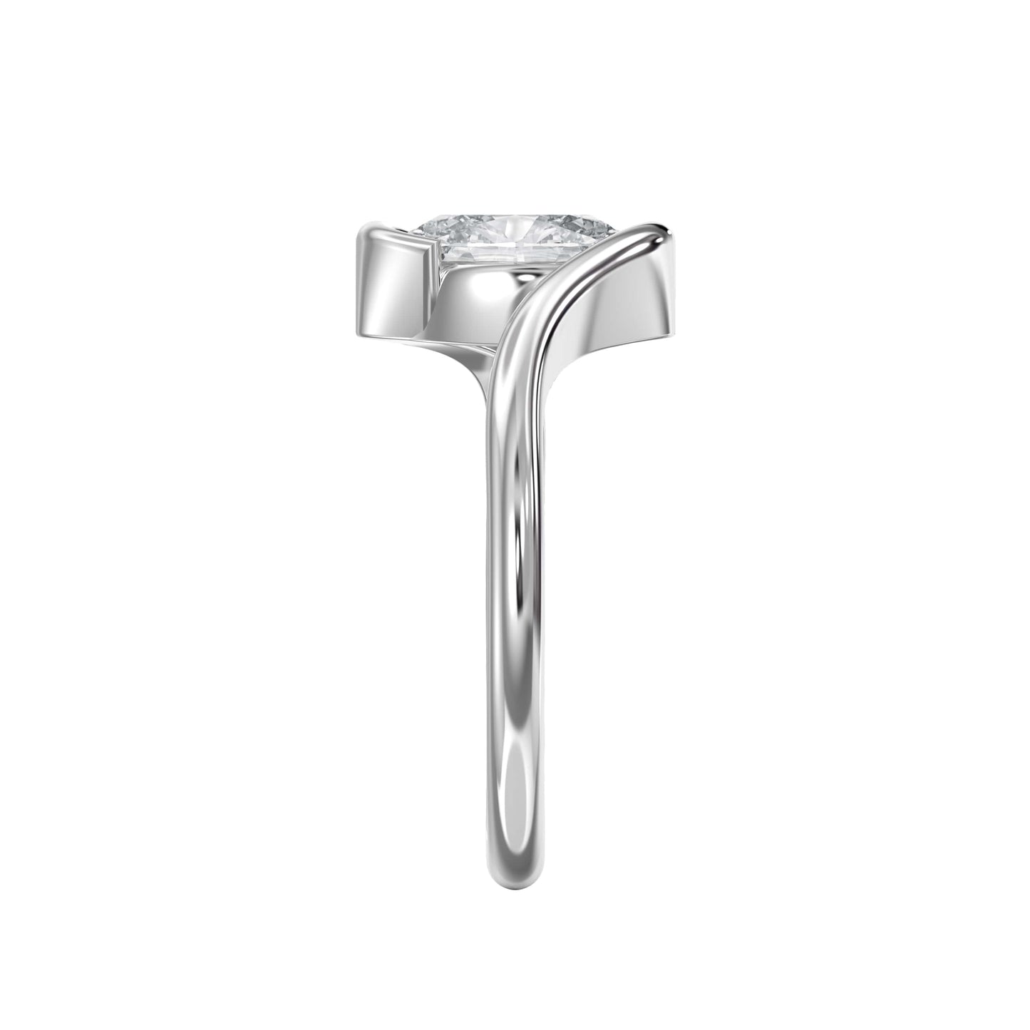 Modern Twist Bypass Design Oval Diamond Solitaire Ring