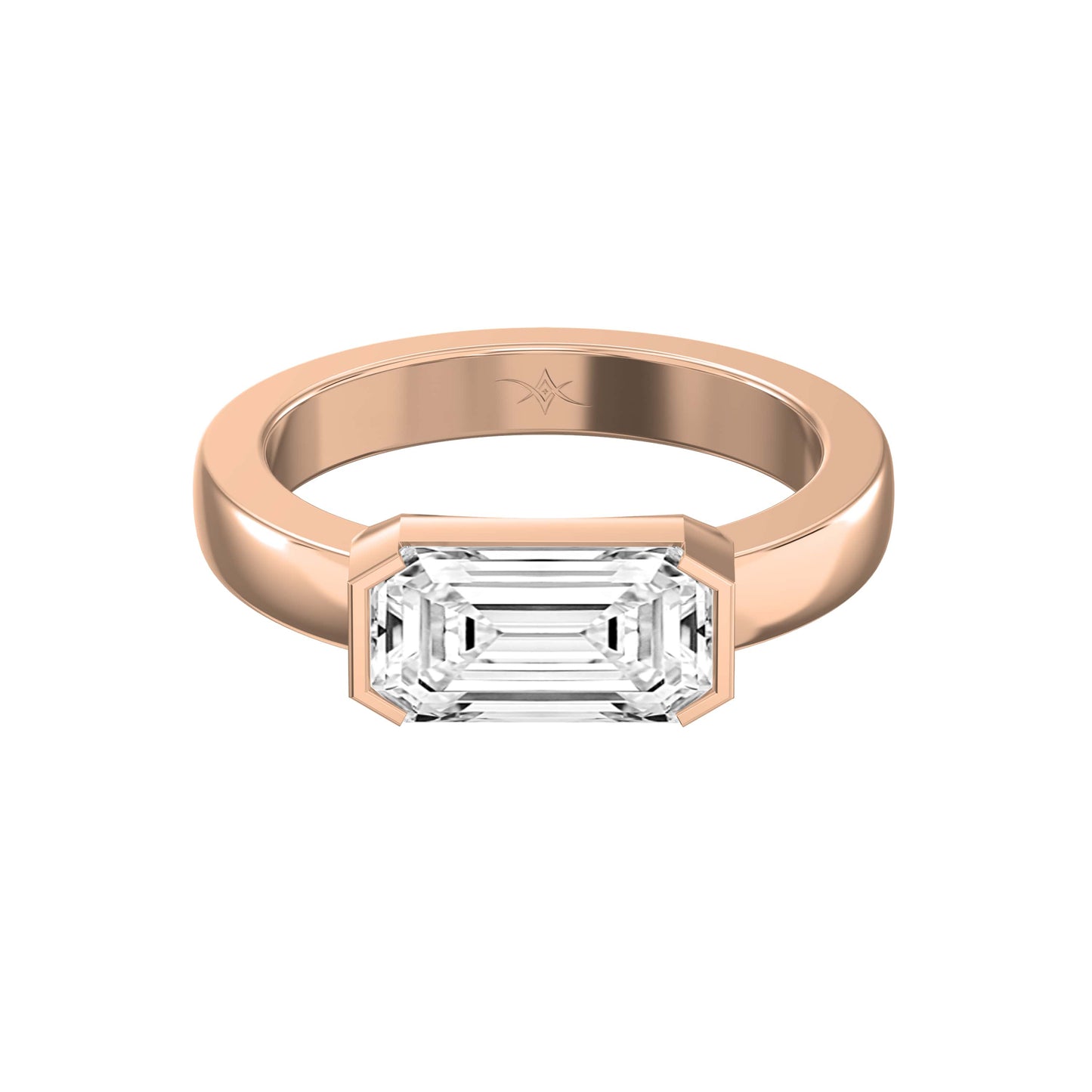 Bar Channel Setting Emerald Shape Diamond Solitaire Ring