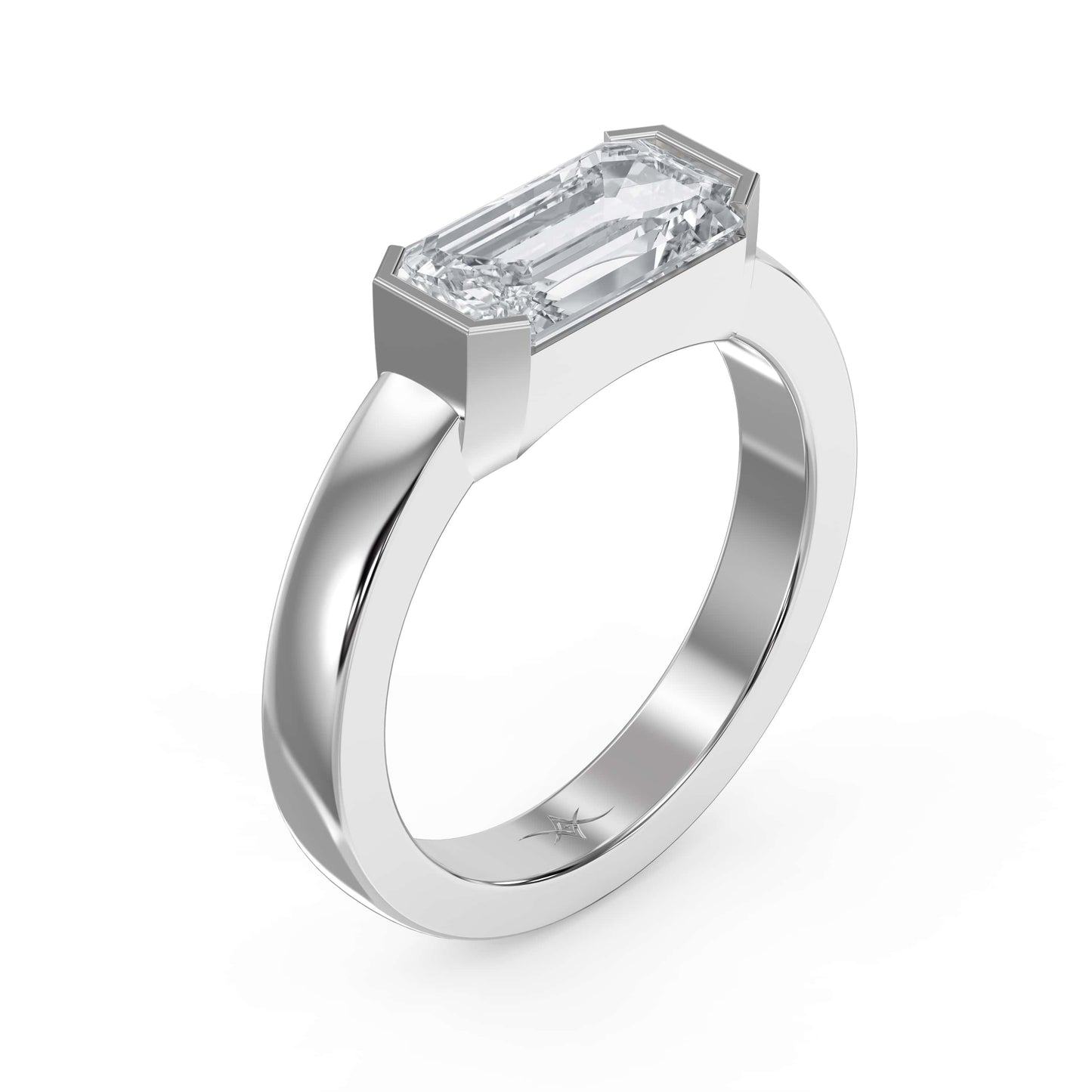 Bar Channel Setting Emerald Shape Diamond Solitaire Ring