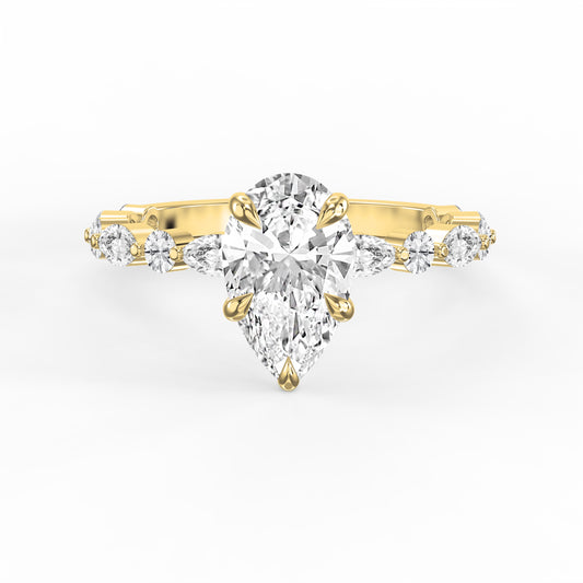 Elegant Pear Cut Diamond Side Stones Engagement Ring