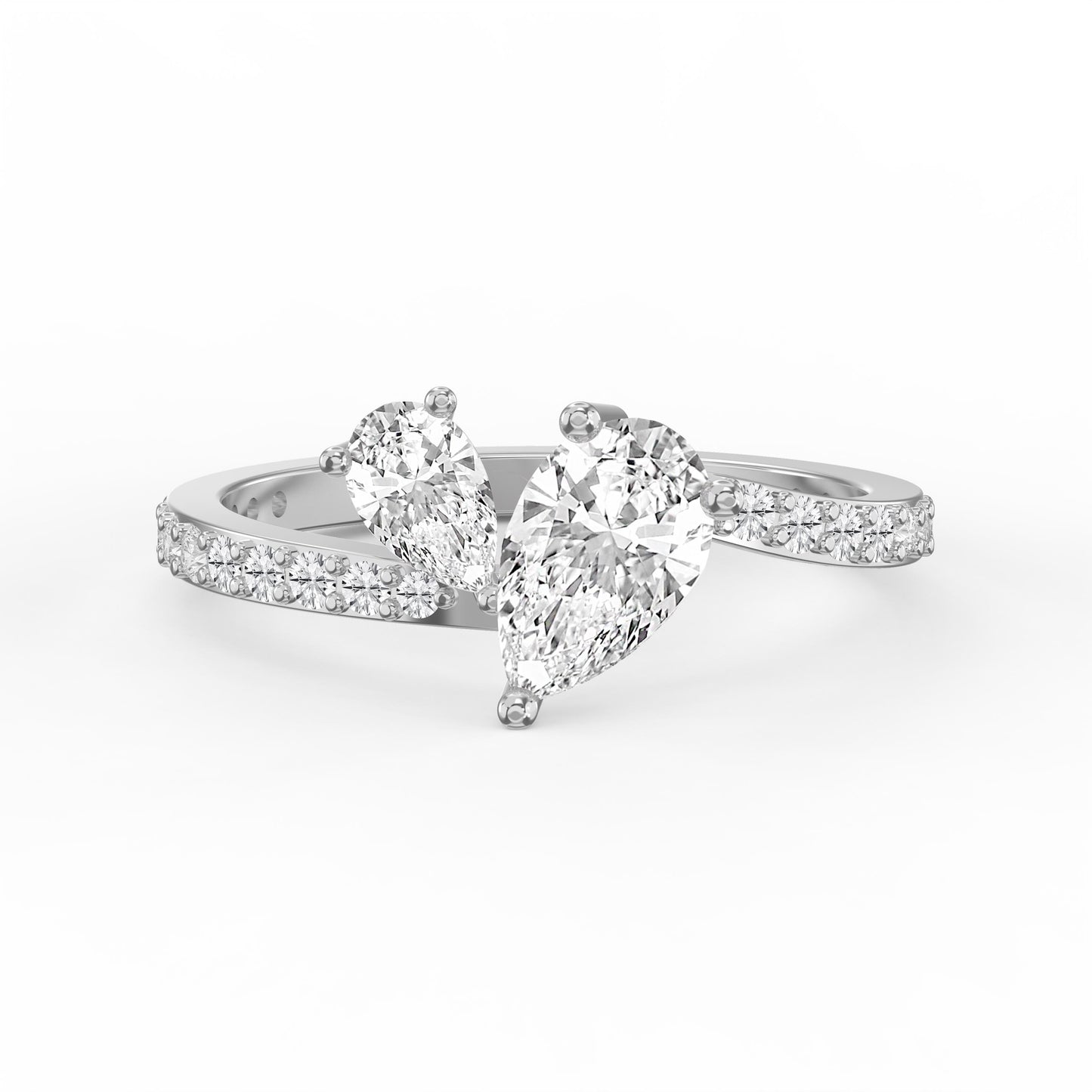 Two-Stone Pear Shaped Diamond Bypass Side Stone Engagement Ring
