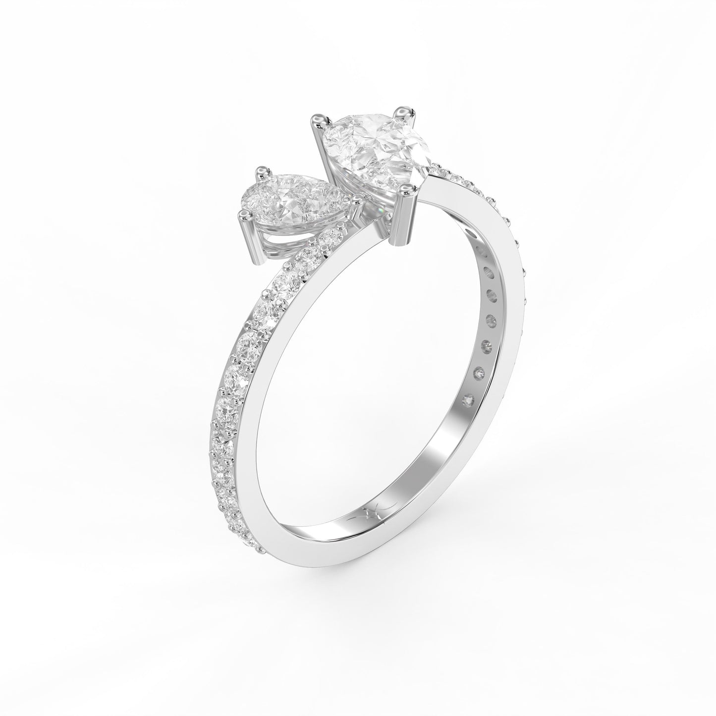 Two-Stone Pear Shaped Diamond Bypass Side Stone Engagement Ring