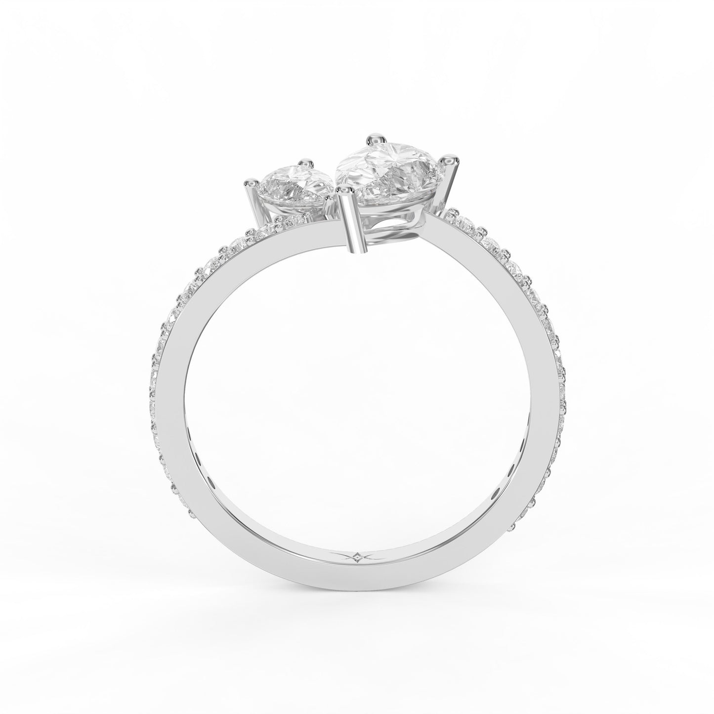 Two-Stone Pear Shaped Diamond Bypass Side Stone Engagement Ring