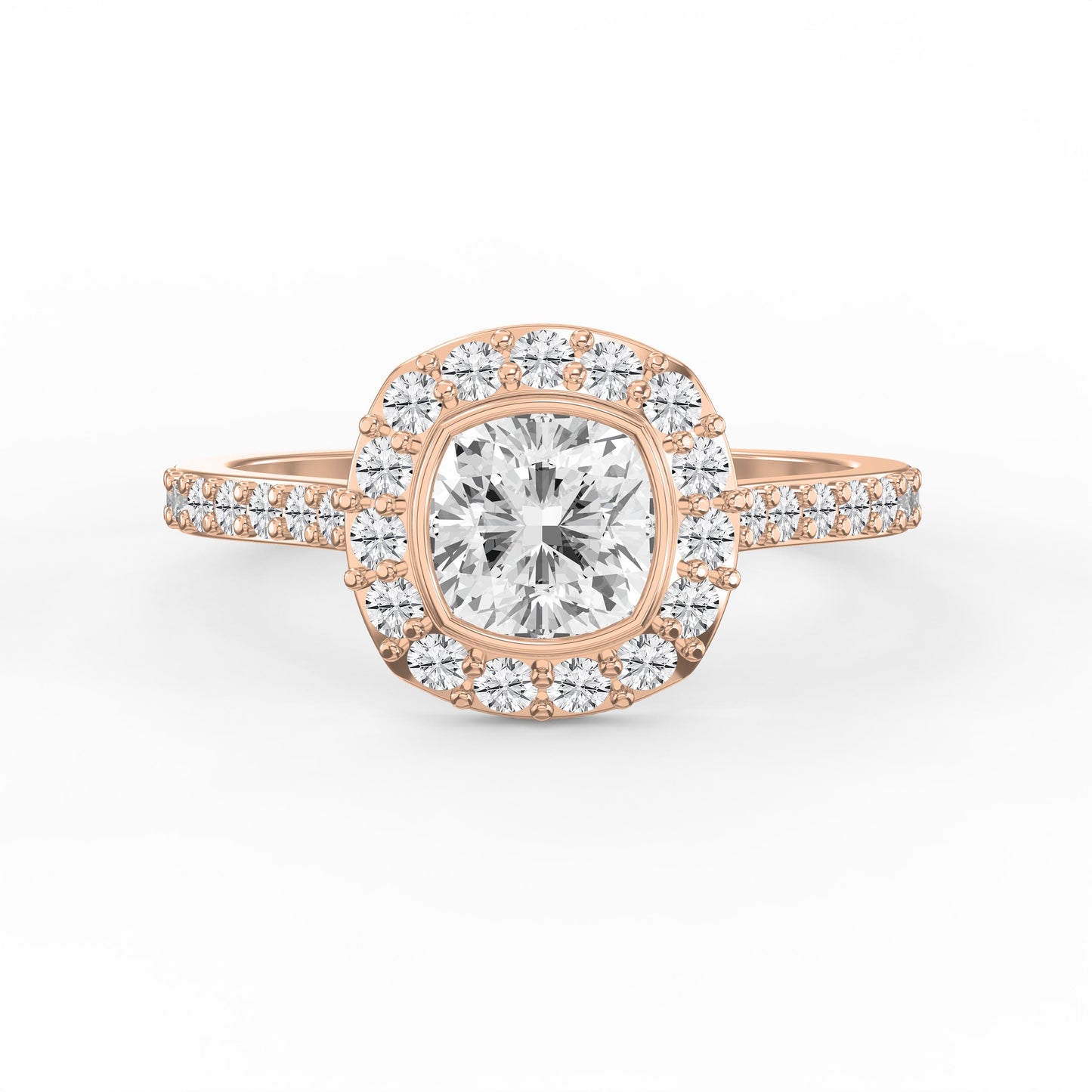 Cushion Shape Round Brilliant Side Stone Engagement Ring