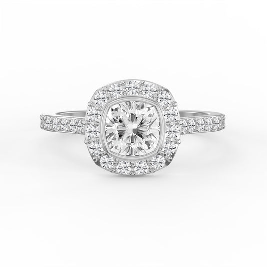 Cushion Shape Round Brilliant Side Stone Engagement Ring
