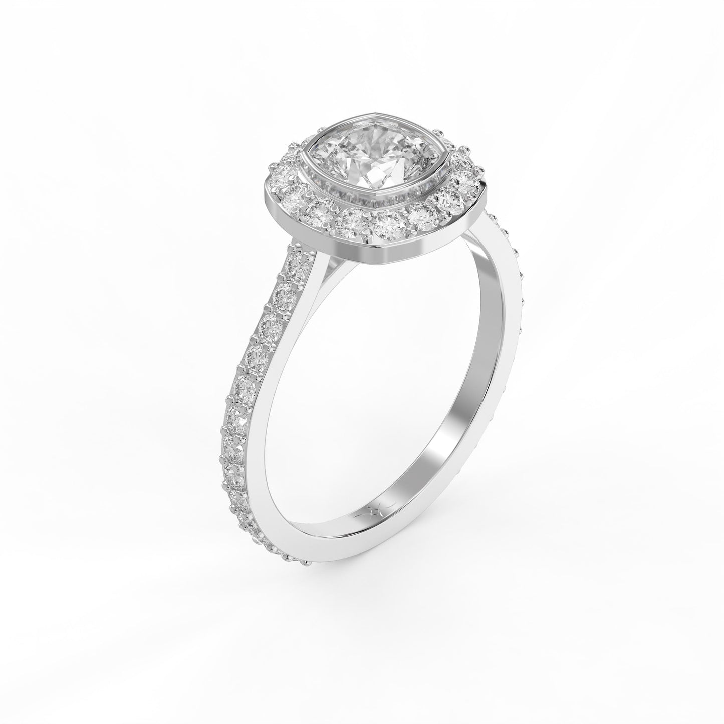 Cushion Shape Round Brilliant Side Stone Engagement Ring