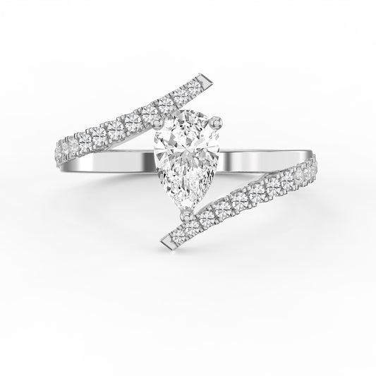 Elegant Pear-Cut Diamond Bypass Side Stone Engagement Ring