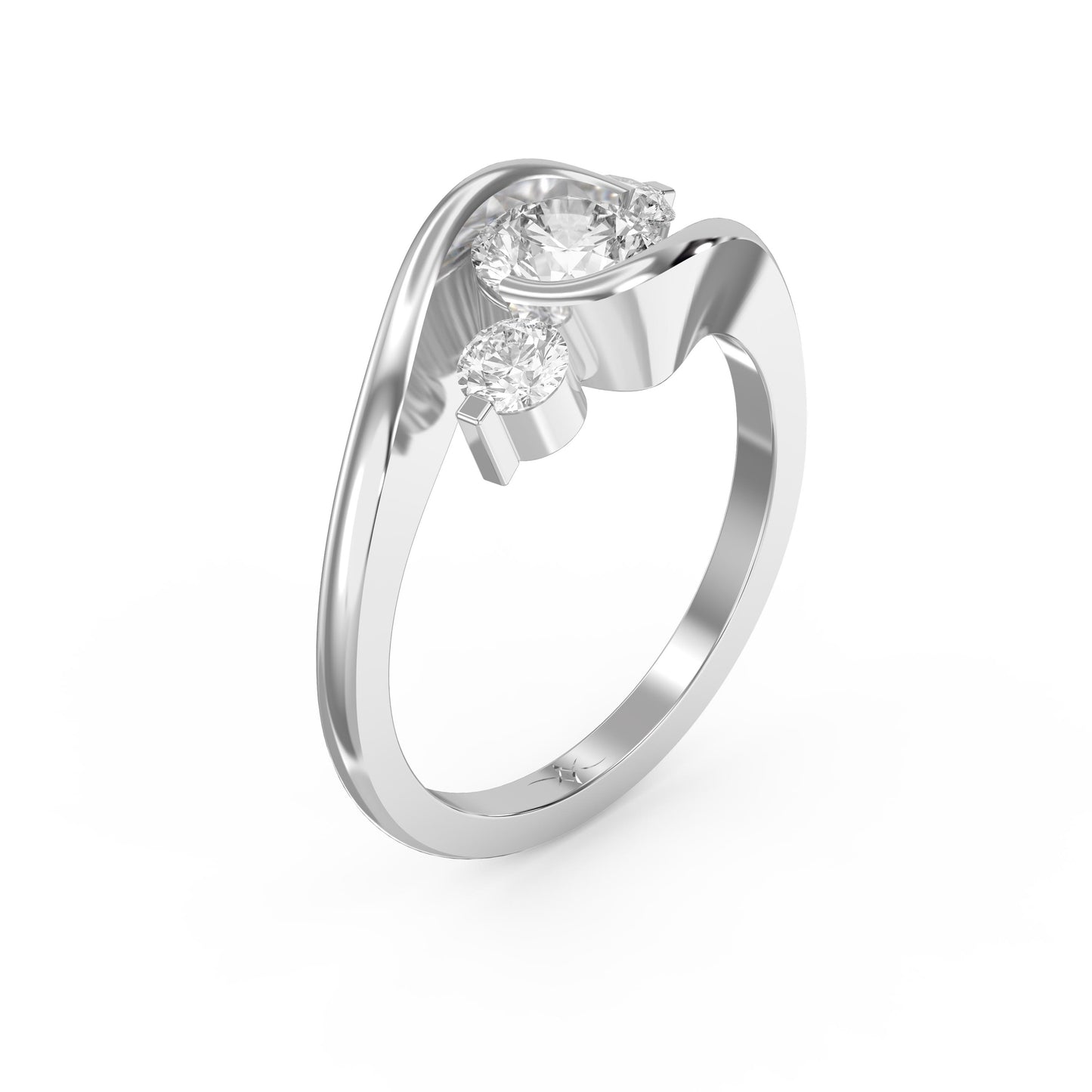 Modern Three-Stone Diamond Bypass Unique Swirl Design