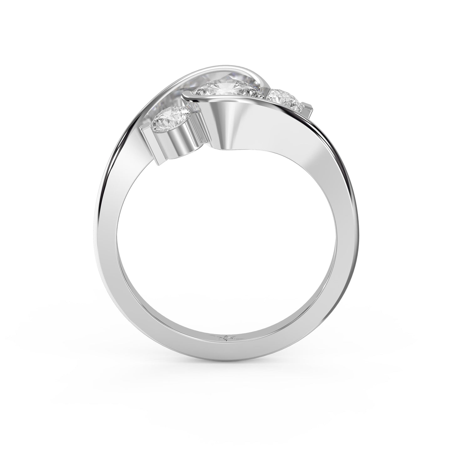 Modern Three-Stone Diamond Bypass Unique Swirl Design