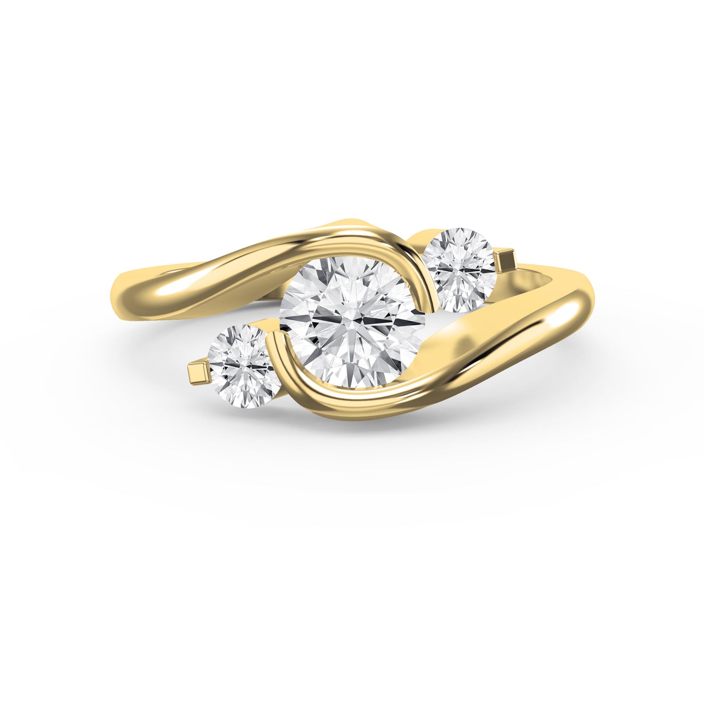 Modern Three-Stone Diamond Bypass Unique Swirl Design