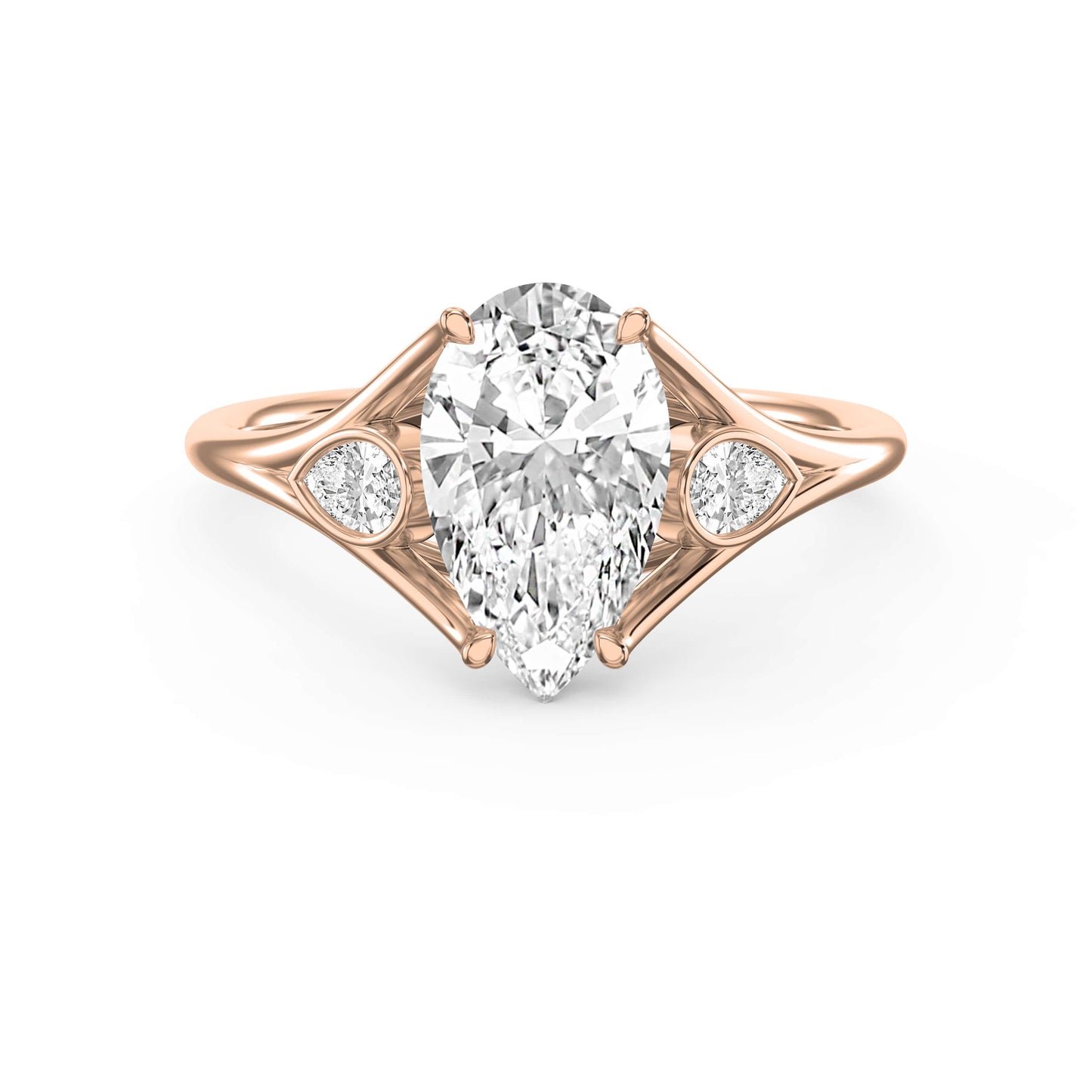 Custom 4‑Prong Diamond Ring with Bezel‑Set Pear Side Stones