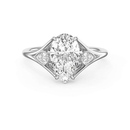 Custom 4‑Prong Diamond Ring with Bezel‑Set Pear Side Stones