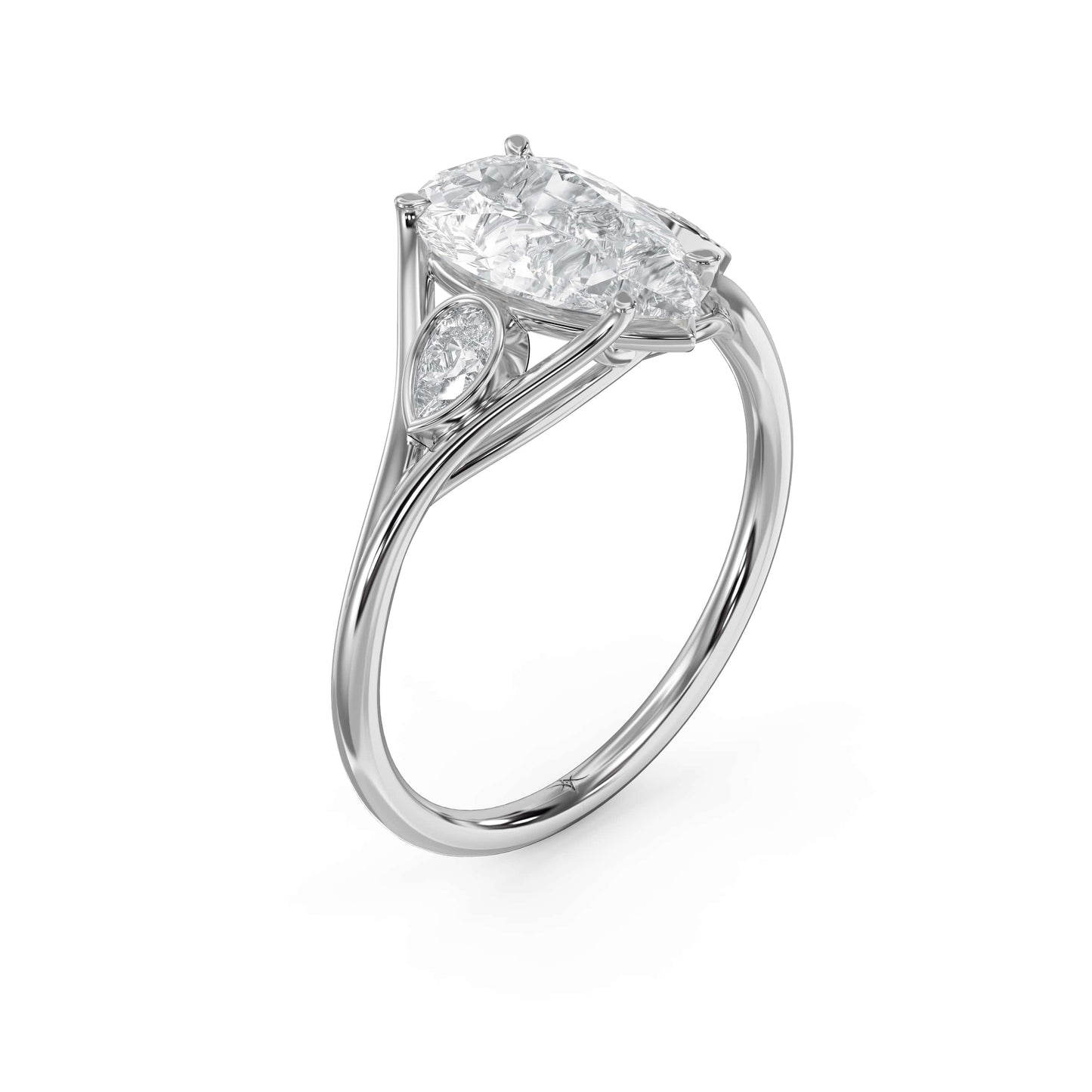 Custom 4‑Prong Diamond Ring with Bezel‑Set Pear Side Stones