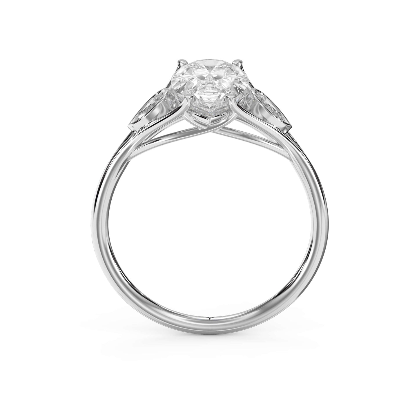 Custom 4‑Prong Diamond Ring with Bezel‑Set Pear Side Stones