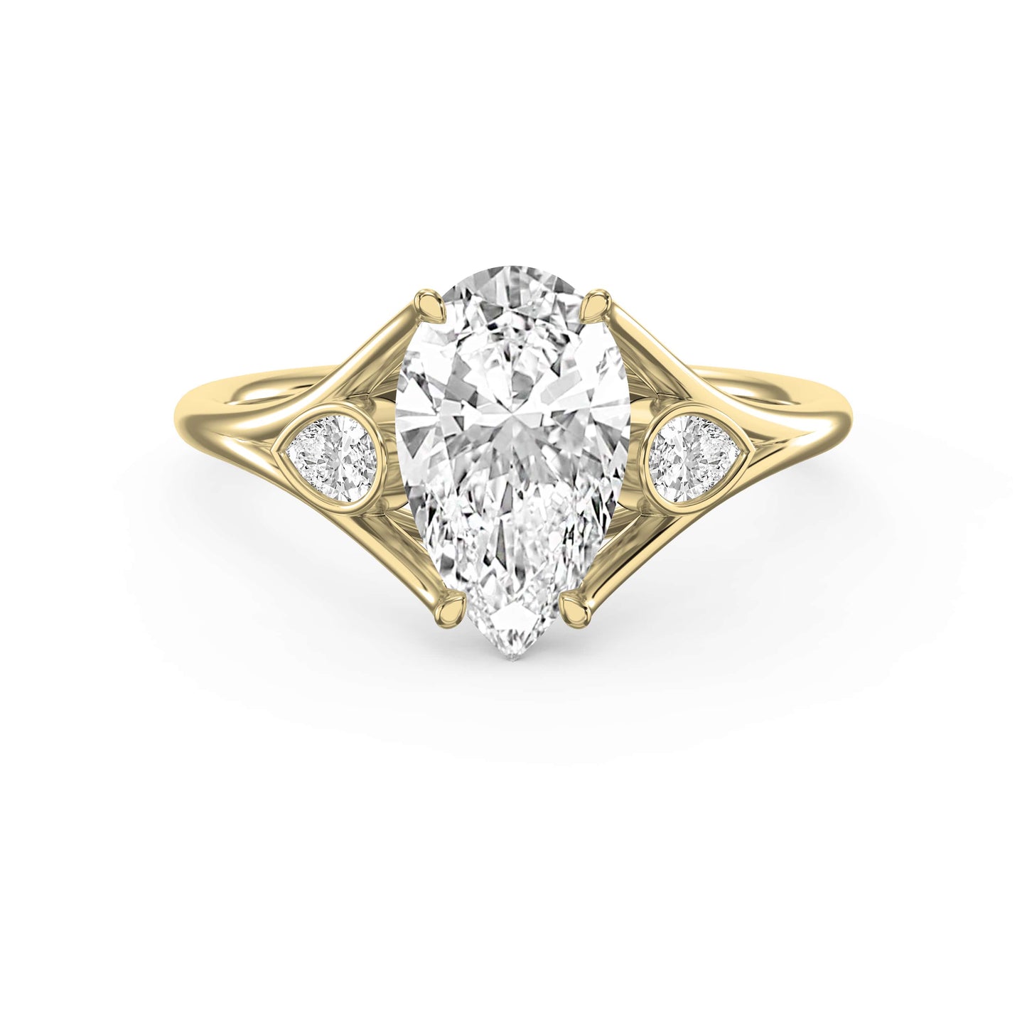 Custom 4‑Prong Diamond Ring with Bezel‑Set Pear Side Stones