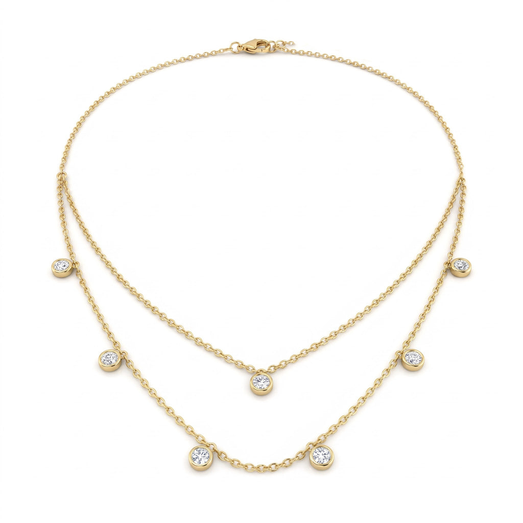 Double-Layer Round Diamond Bezel Fashion Necklace