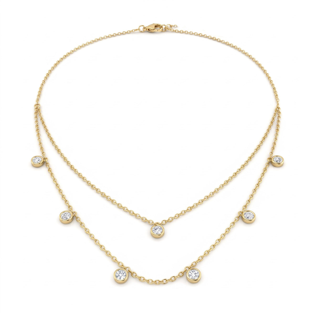 Double-Layer Round Diamond Bezel Fashion Necklace