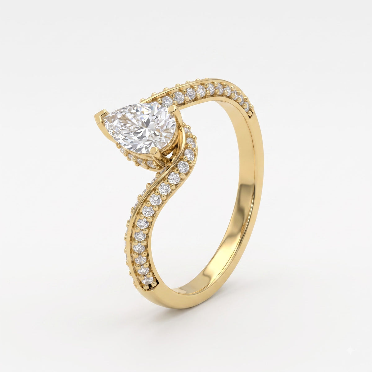 Elysian Twist Pear Diamond Side Stone Engagement Ring