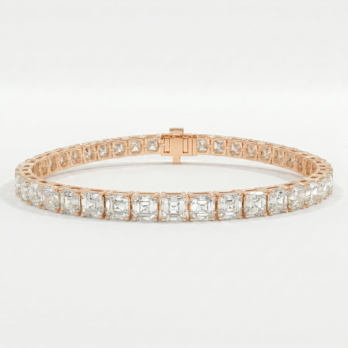 Side profile of asscher cut diamond tennis bracelet showing premium setting craftsmanship and structure