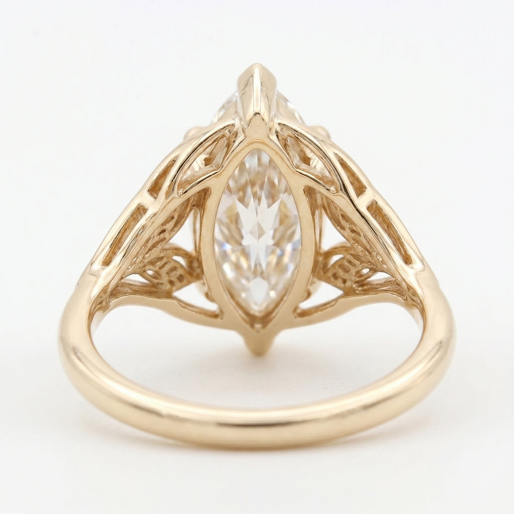 Solitaire Leaf Design Marquise Cut Diamond Engagement Ring