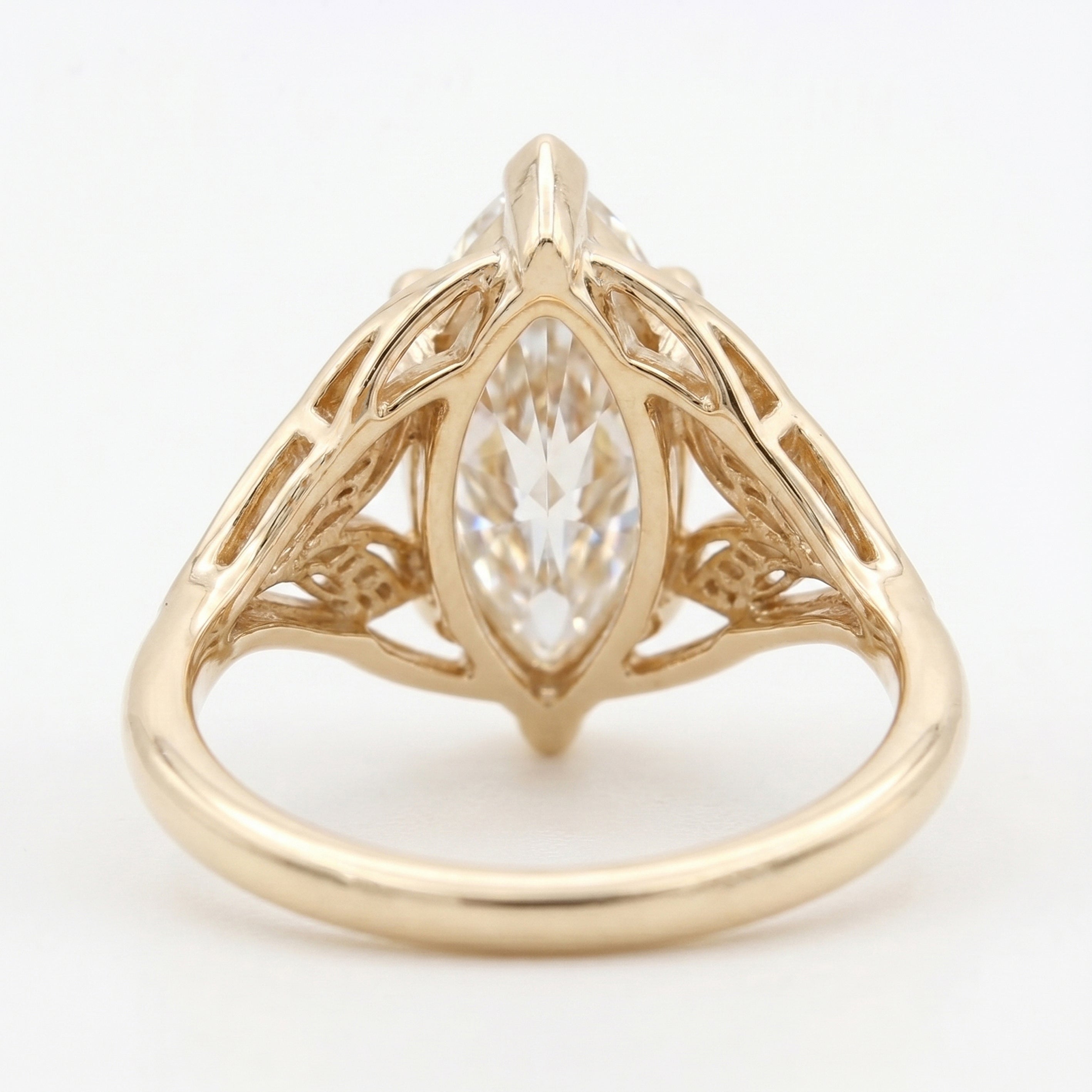 Solitaire Leaf Design Marquise Cut Diamond Engagement Ring